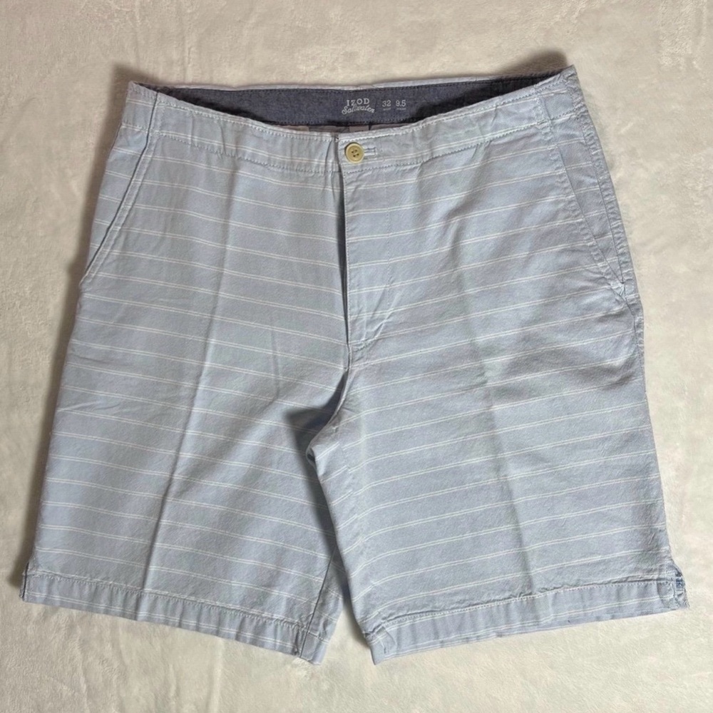 IZOD Light Blue Striped Chino Shorts - Waist 32 - 100% Cotton